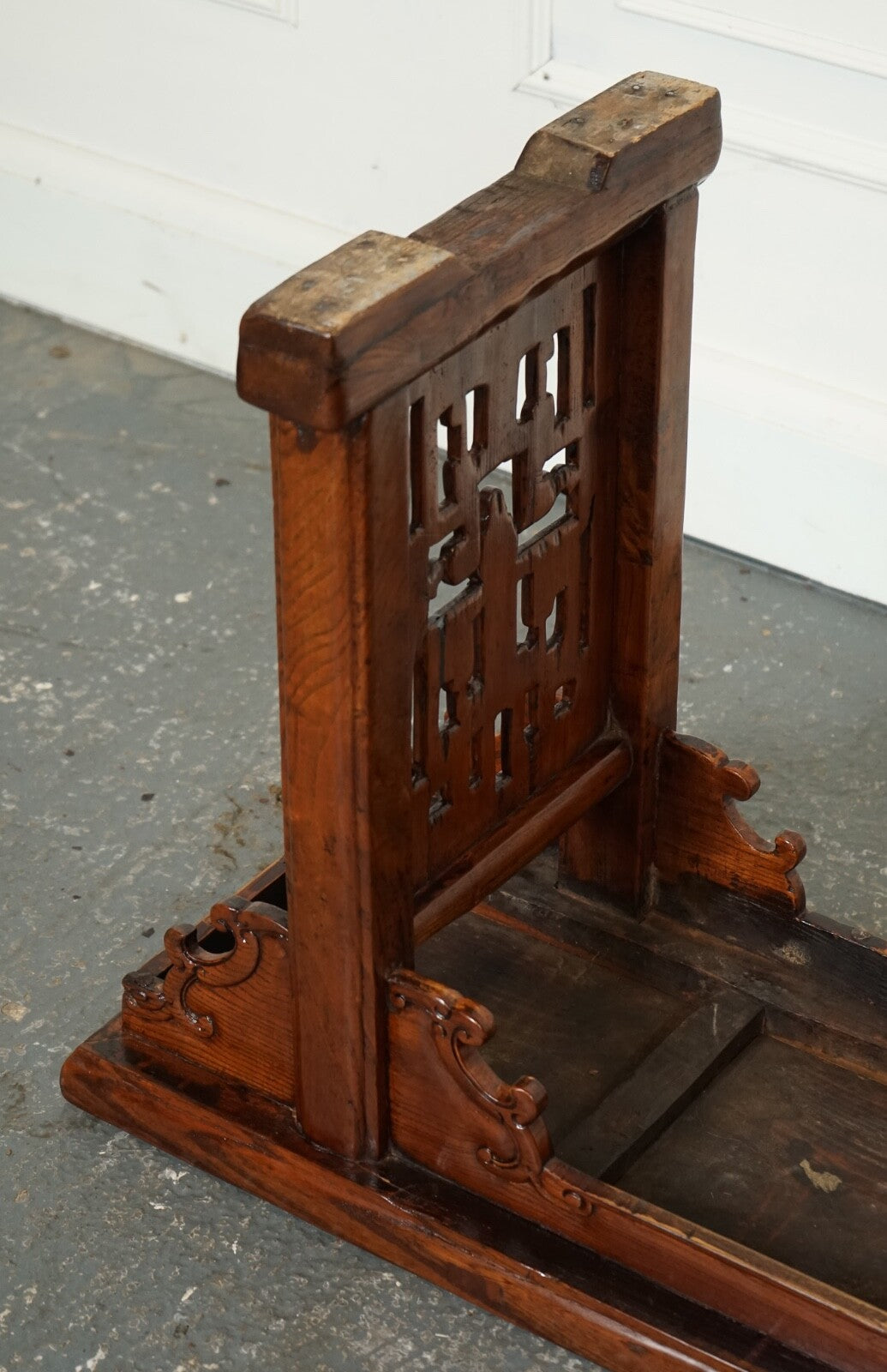 LATE 19TH CENTURY CHINESE ALTAR TABLE BENCH ELM WOOD J1