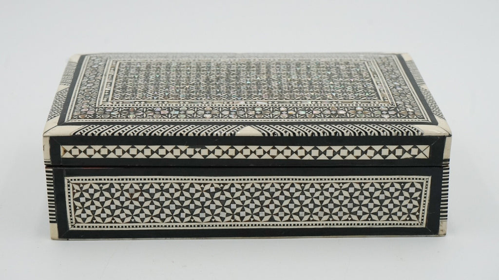 MOORISH MICRO MOSAIC INLAID MOTHER OF PEARL TRINKET JEWELLERY STORAGE BOX