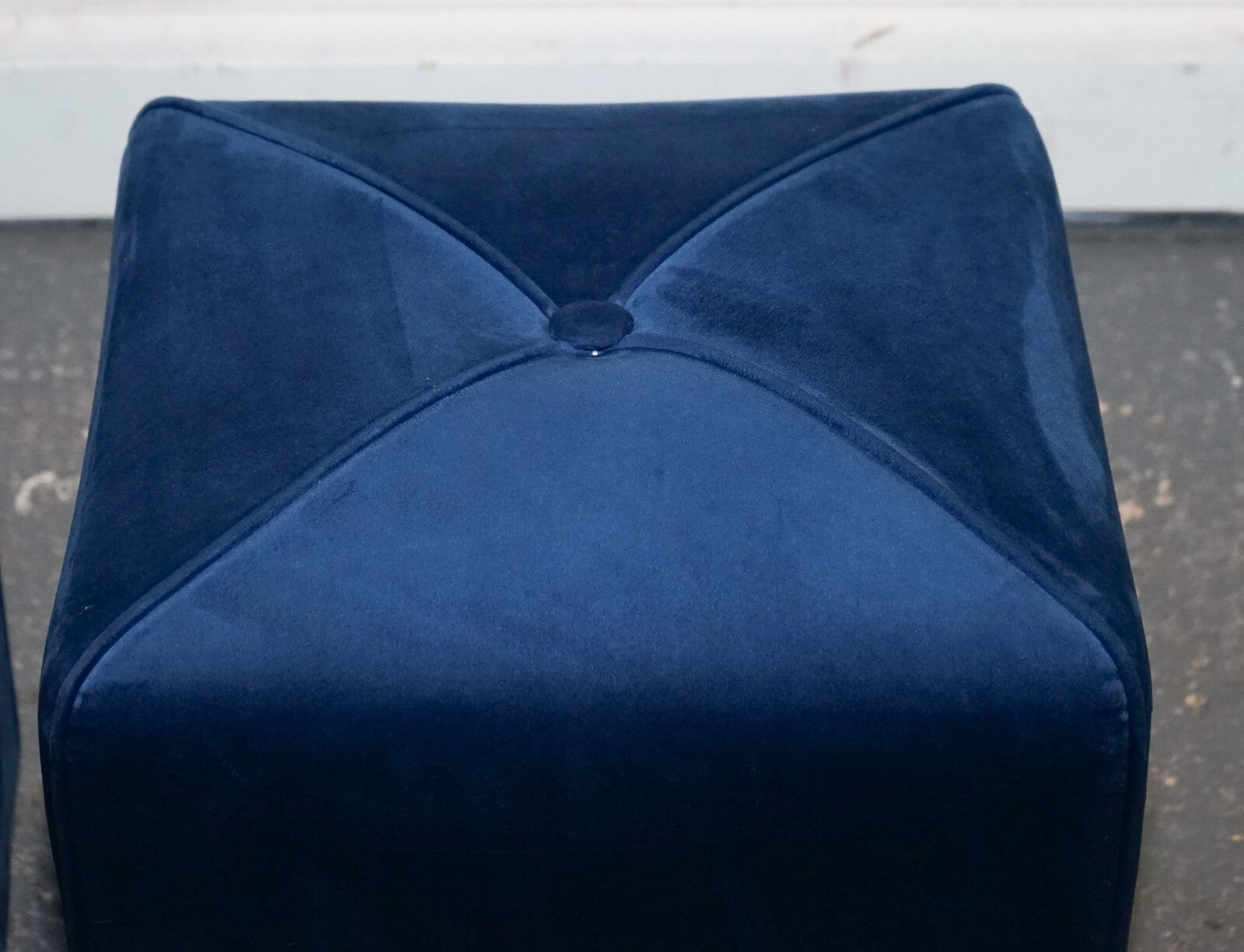 EX SHOWROOM ART DECO STYLE PAIR OF BLUE VELVET TOUCH FABRIC BLUE STOOLS