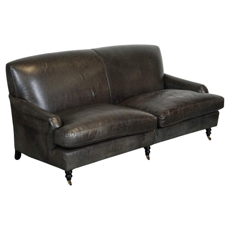 EXQUISITE HOWARD STYLE HERITAGE GREY LEATHER SOFA (1/2) J1