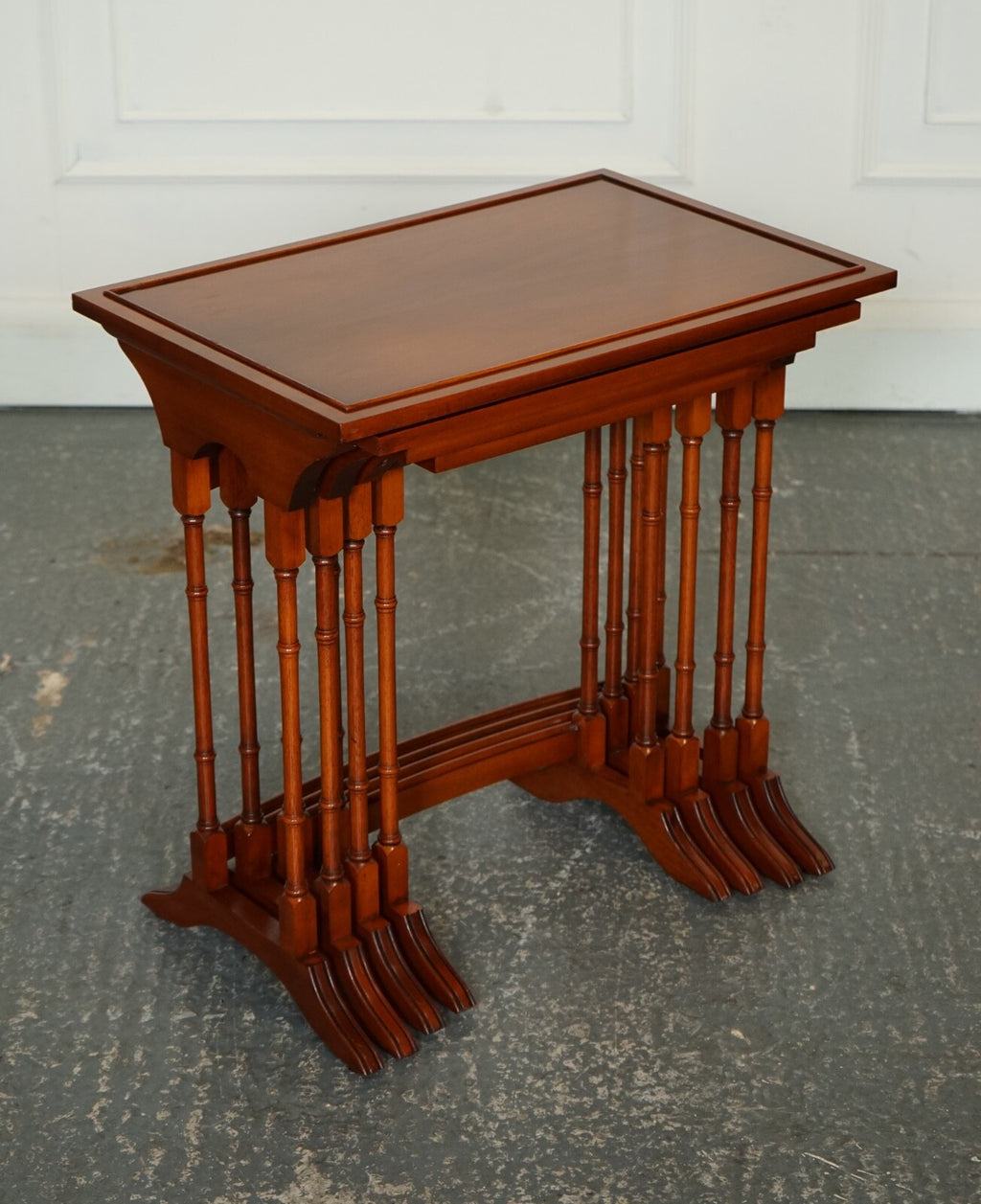 BEVAN FUNNELL YEW WOOD FAUX BAMBOO NEST OF FOUR TABLES