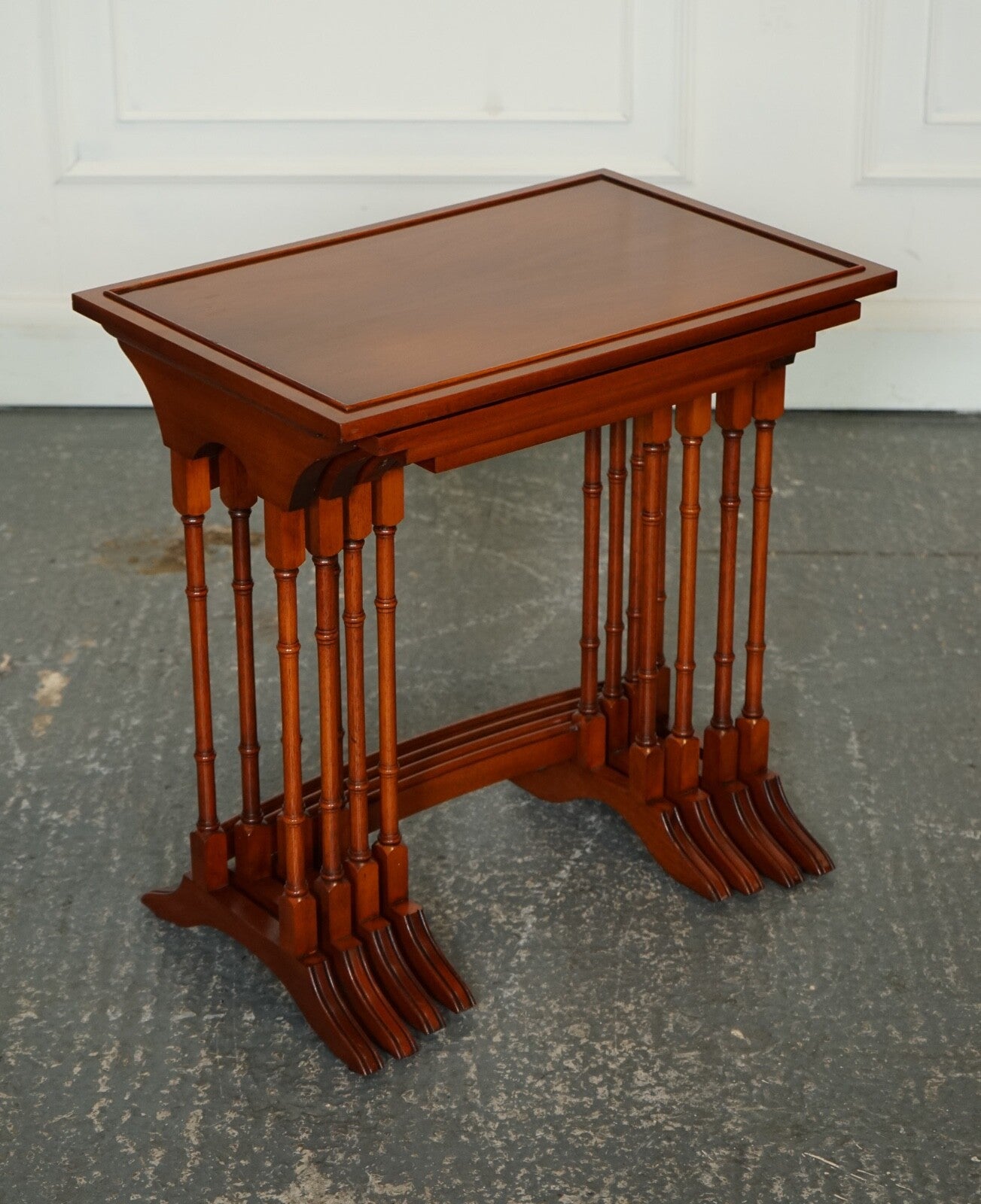 BEVAN FUNNELL YEW WOOD FAUX BAMBOO NEST OF FOUR TABLES