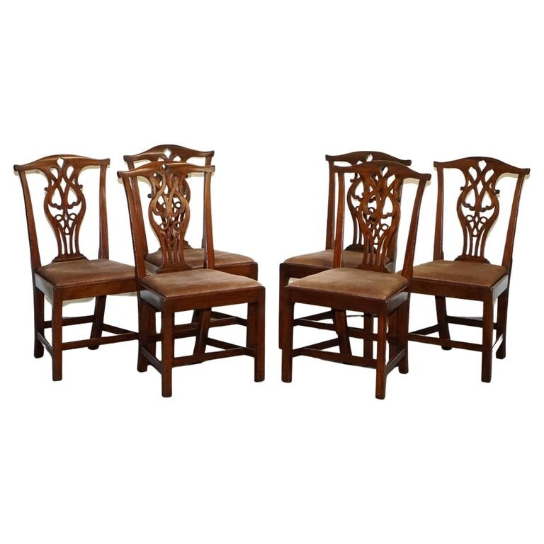 LOVELY CHIPPENDALE STYLE SET OF 6 DINING CHAIRS H FRAME