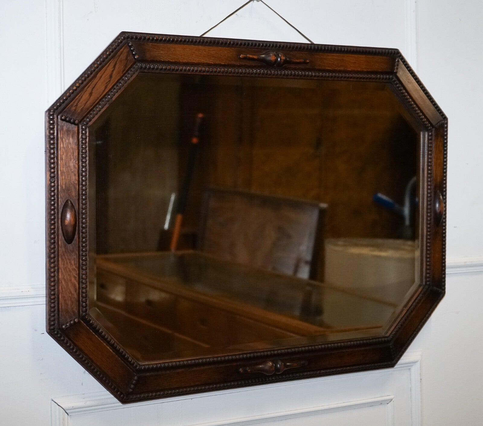 ANTIQUE EDWARDIAN CIRCA 1920 COUNTRY HOUSE  WALL MOUNTED CARVED BOBBIN  MIRROR