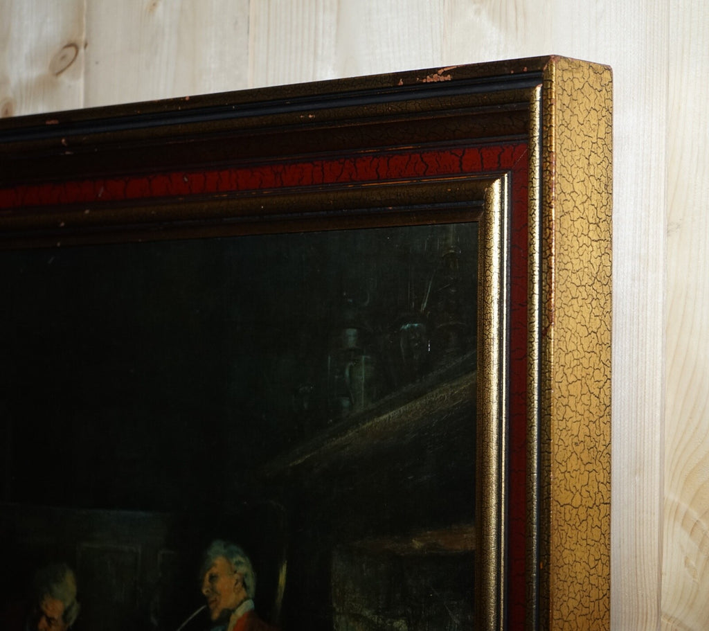 OIL PAINTING IN MANNER OF F.M.  BENNETT ''GREAT CONTENT' RED AND GOLD FRAME