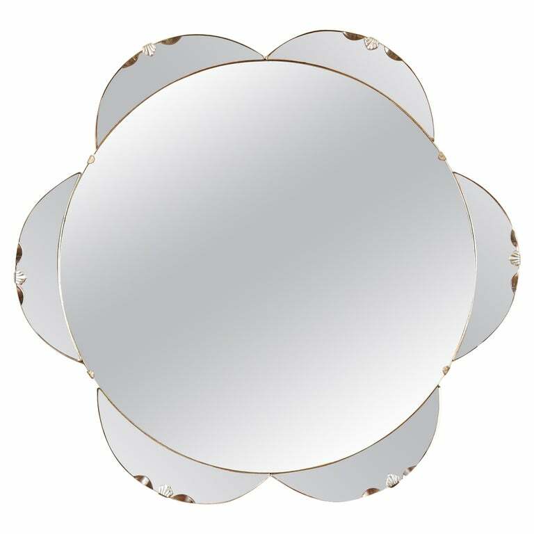 STUNNING 1930's AMBER/PEACH IN SHAPE OF A FLOWER BEVELLED MIRROR
