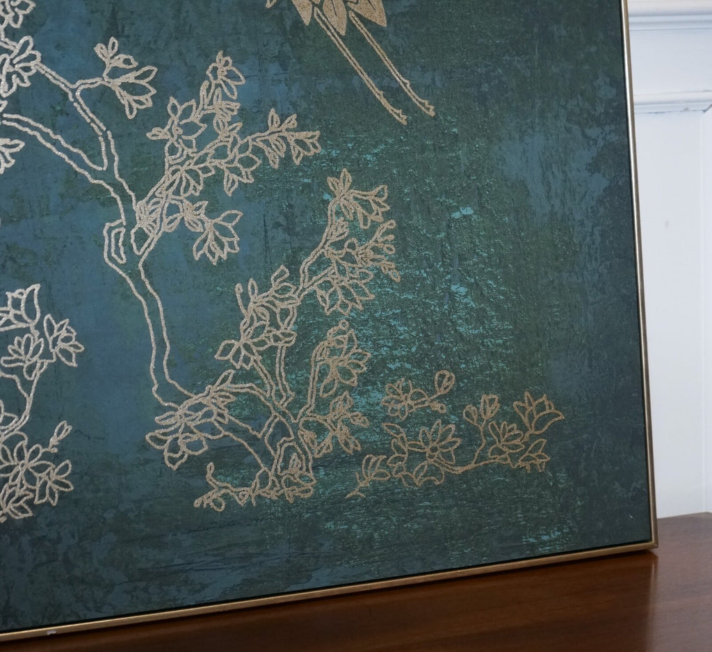 LOVELY PAIR OF PEACOCK ROOM ART PRINTS WALL DECOR TORQUOISE AND GOLD FRAMES