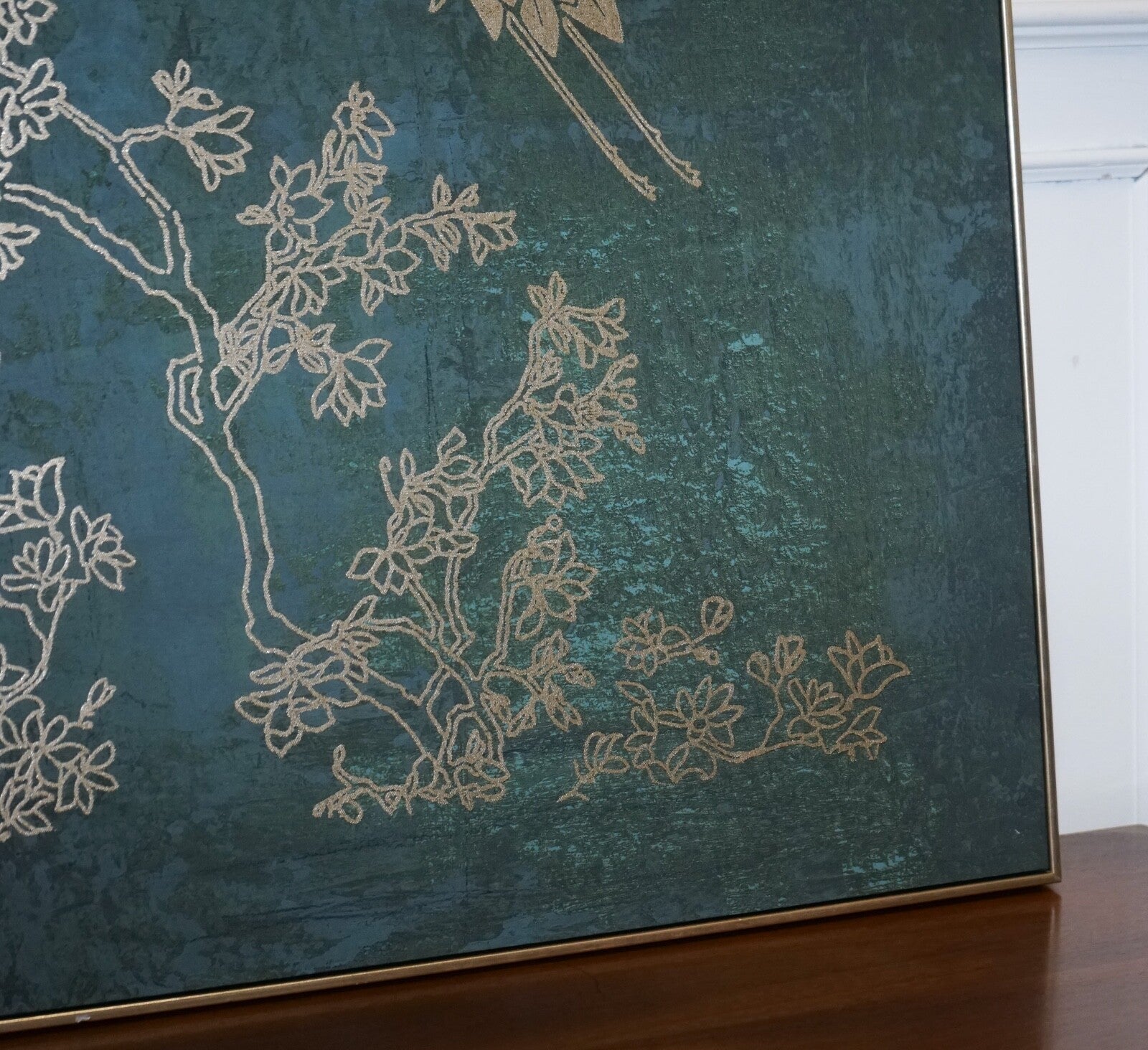 LOVELY PAIR OF PEACOCK ROOM ART PRINTS WALL DECOR TORQUOISE AND GOLD FRAMES
