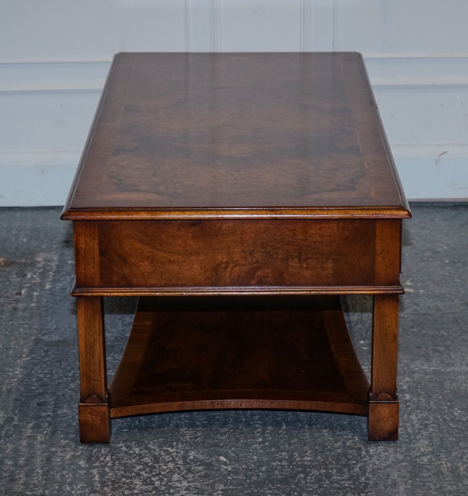 VINTAGE BRIGHTS OF NETTLEBED BURR WALNUT COFFEE TABLE WITH TWO DEEP DRAWERS