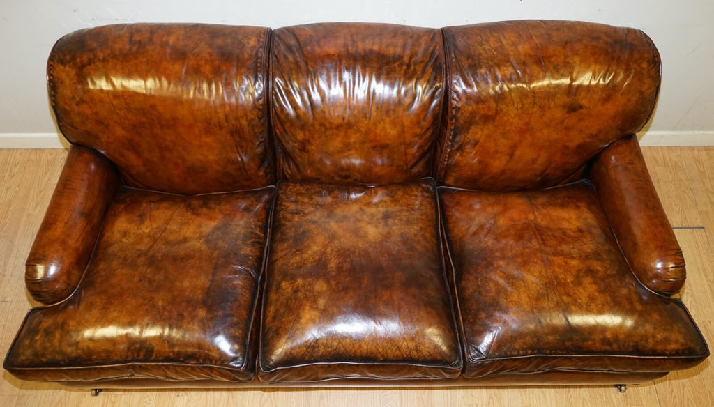 FULLY RESTORED HAND DYED LEATHER SOFA HOWARD & SONS STYLE FEATHER FILLED