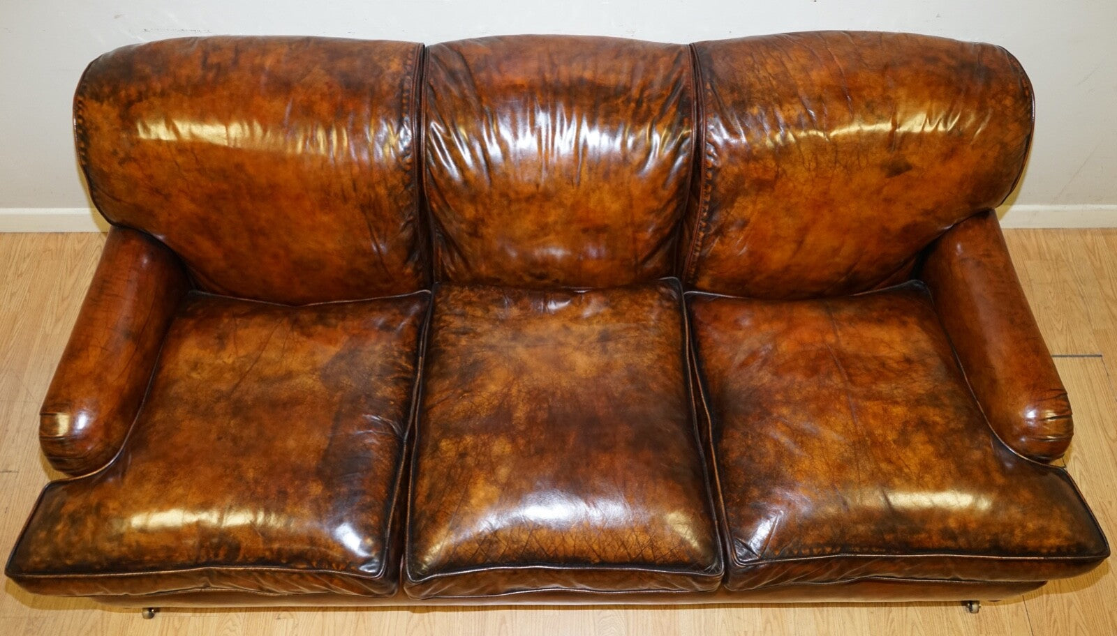 FULLY RESTORED HAND DYED LEATHER SOFA HOWARD & SONS STYLE FEATHER FILLED