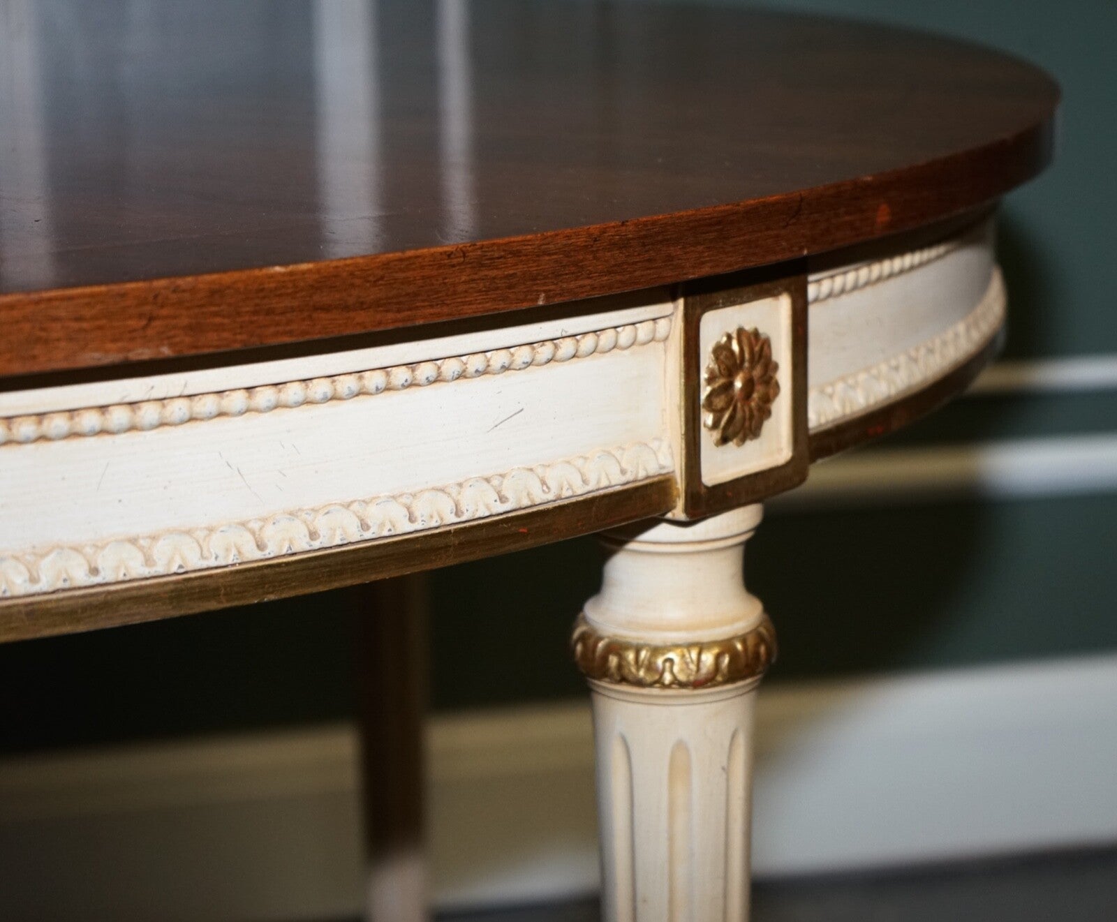 KINDEL FURNITURE CHERRYWOOD & HANDPAINTED GILDWOOD EXTENDABLE DINING TABLE