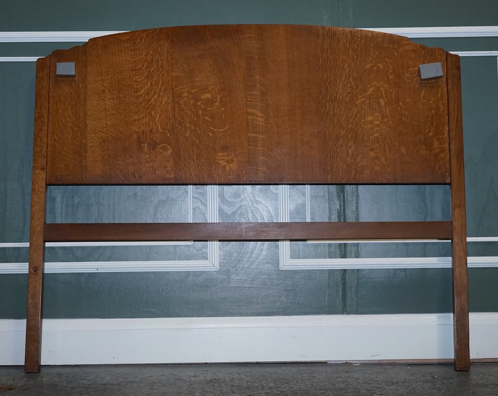 VINTAGE ART DECO OAK DOUBLE CARVED HEADBOARD