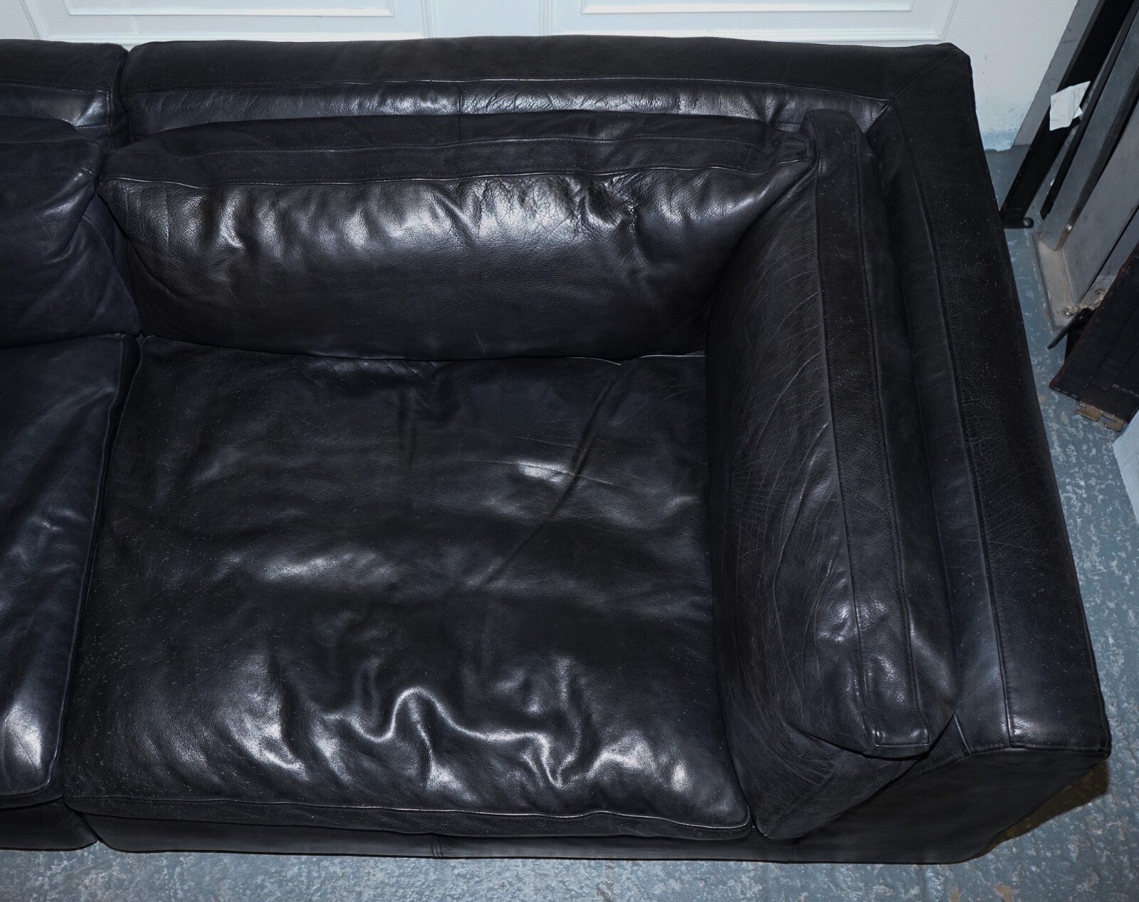 TIMOTHY OULTON ZENNA SECTIONAL GREY LEATHER SOFA FEATHER FILLED CUSHION RRP £10K