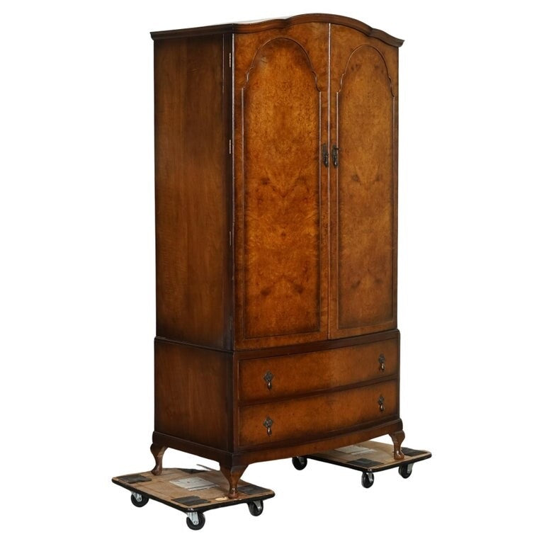 ViNTAGE ART DECO WARDROBE MADE BY MAPLE & CO TWO LARGE DRAWERS QUEEN ANNE LEGS