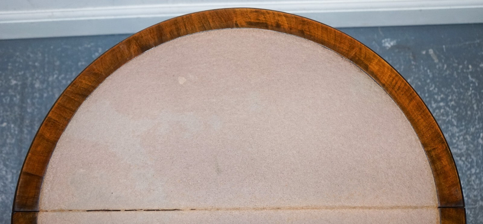 ANTIQUE BURR WALNUT DEMI LUNE CARD GAMES SIDE OCCASIONAL TABLE