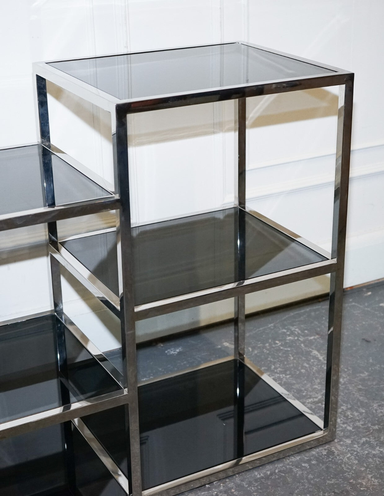 SHOWROOM CASA PADRINO SMOKED GLASS POLiSHED STAINLESS STEEL CONSOLE TABLE