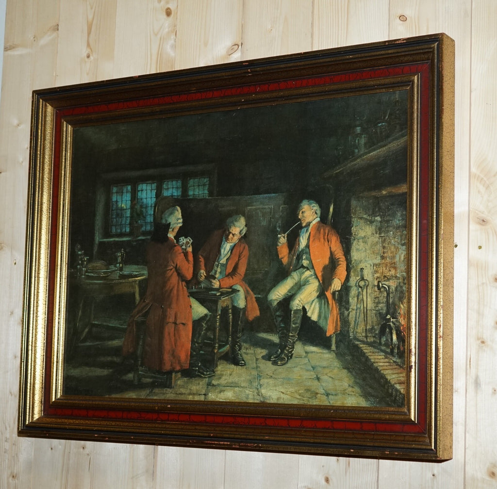 OIL PAINTING IN MANNER OF F.M.  BENNETT ''GREAT CONTENT' RED AND GOLD FRAME