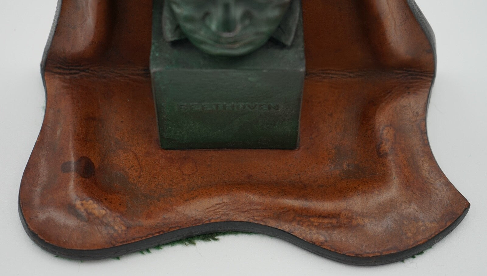 VERY RARE MOZART AND BEETHOVEN LEATHER BOOKENDS WITH LOVELY PATINA