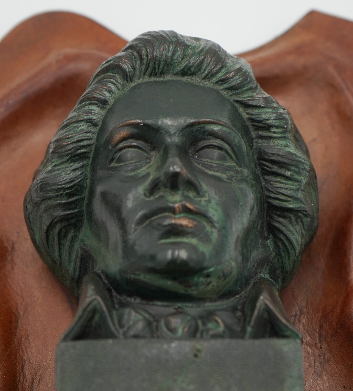 VERY RARE MOZART AND BEETHOVEN LEATHER BOOKENDS WITH LOVELY PATINA