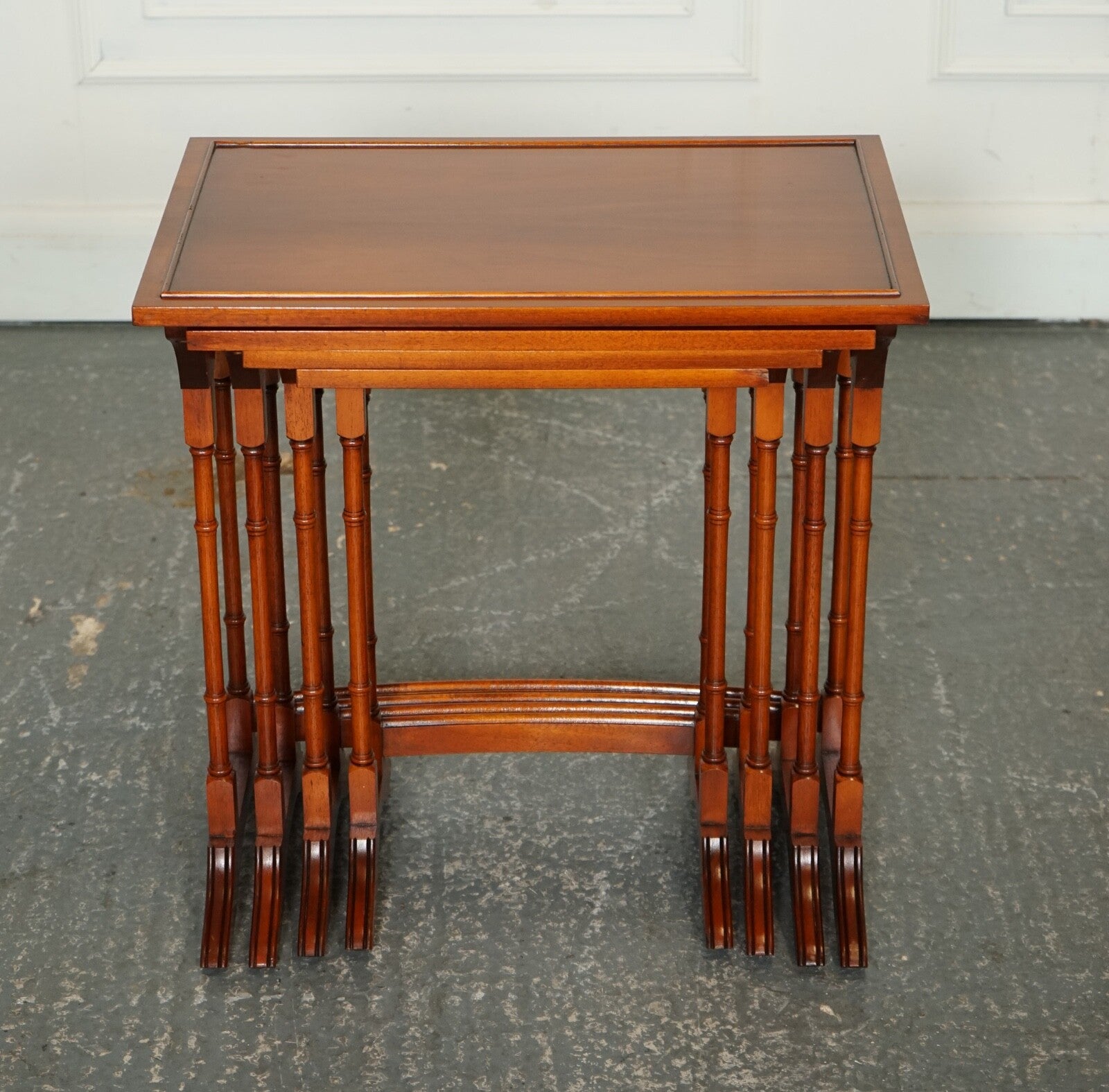 BEVAN FUNNELL YEW WOOD FAUX BAMBOO NEST OF FOUR TABLES