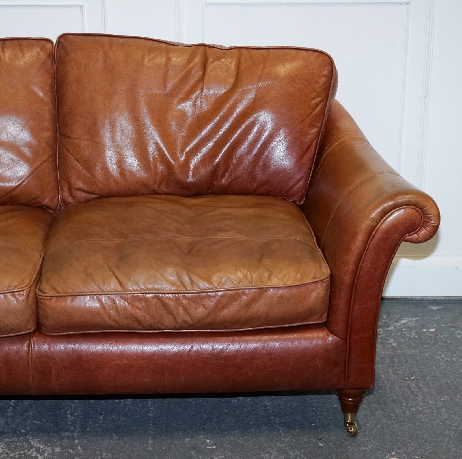 VINTAGE BROWN LEATHER TWO SEATER PARKER KNOLL SOFA