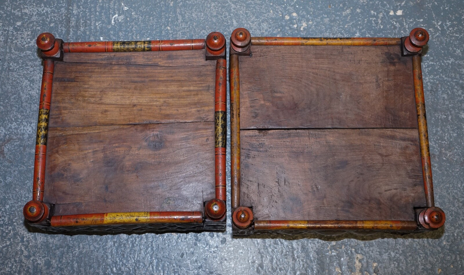 ANTIQUE PRIMITIVE ORIENTAL ASIAN SIDE TABLES HAND PAINTED VERY DECORATIVE