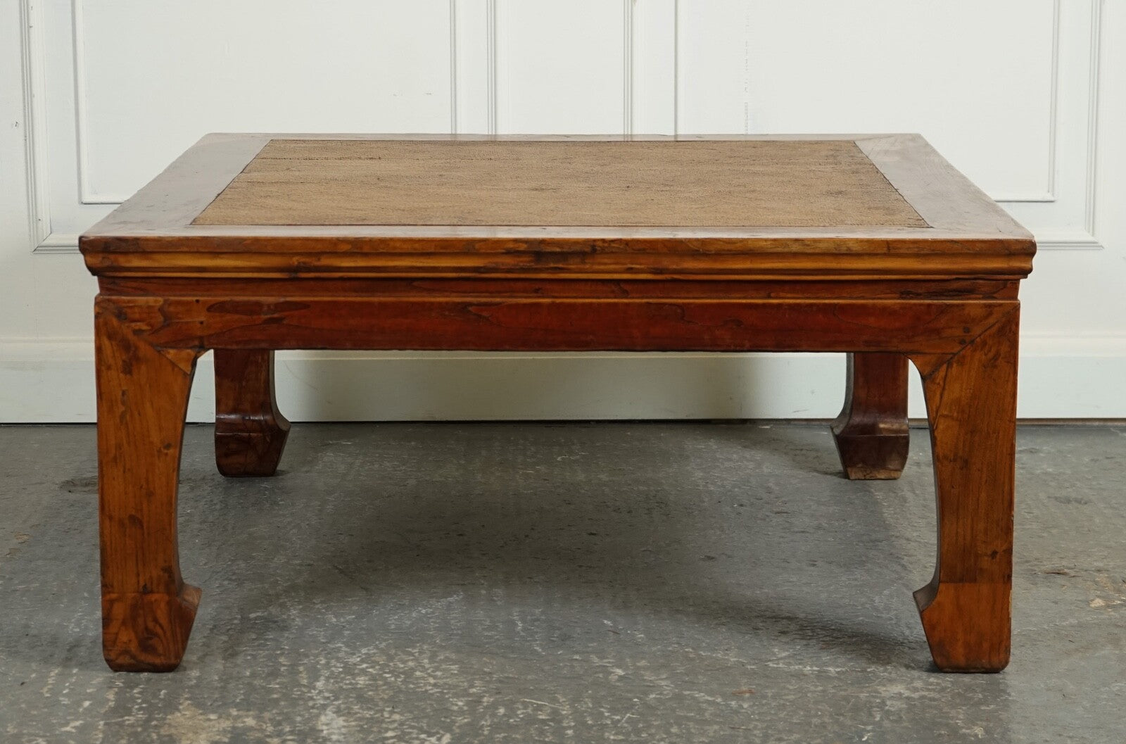 LARGE ANTIQUE CHINESE OPIUM COFFEE TABLE WITH CANE INSET TOP J1