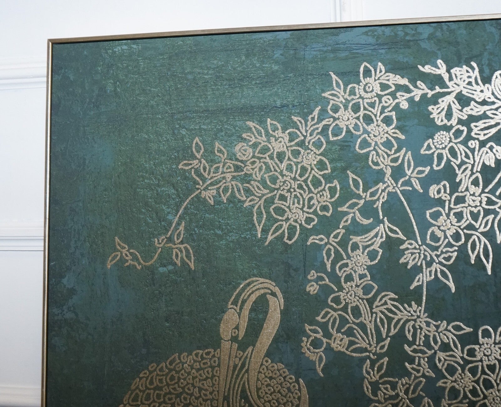 LOVELY PAIR OF PEACOCK ROOM ART PRINTS WALL DECOR TORQUOISE AND GOLD FRAMES