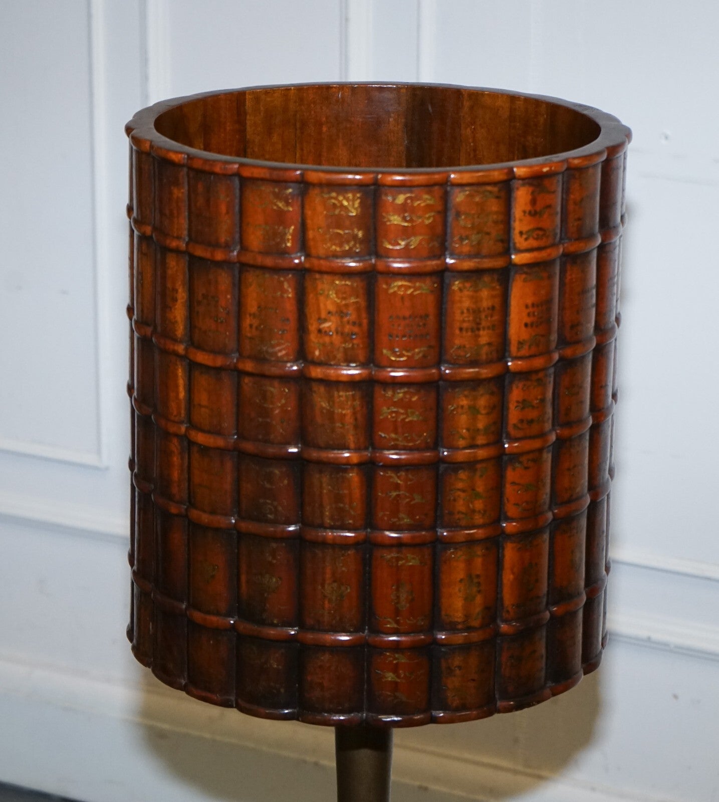 VINTAGE THEODORE ALEXANDER LEATHER FAUX BOOK WASTE BASKET OFFICE BIN
