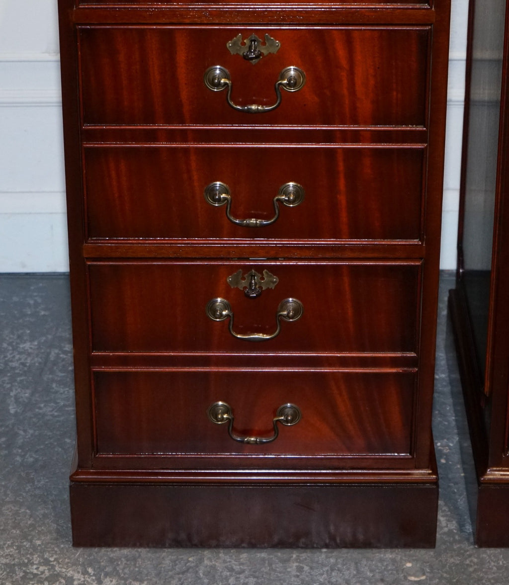 PAIR OF FILLING CABINETS BURGUNDY LEATHER GOLD EMBOSSED TOP 3 SPACIOUS DRAWERS