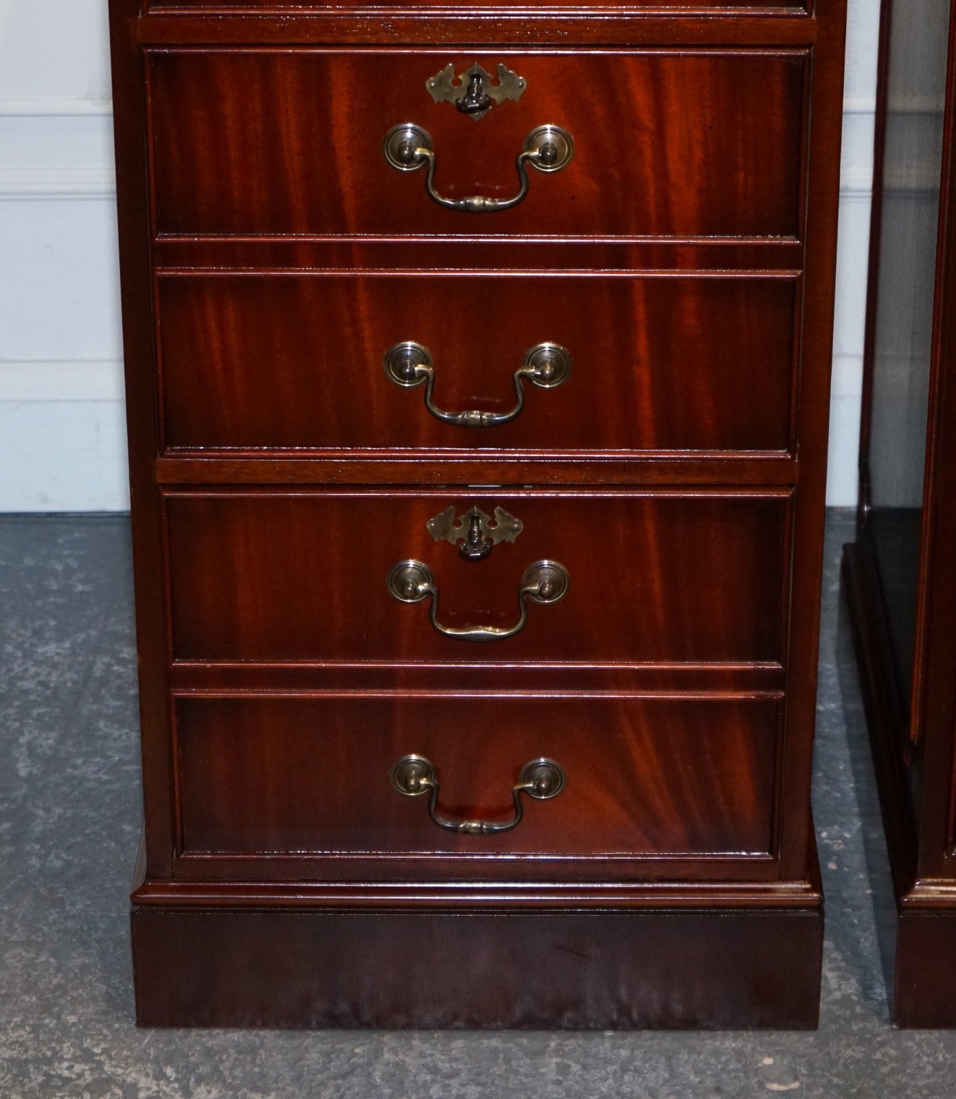 PAIR OF FILLING CABINETS BURGUNDY LEATHER GOLD EMBOSSED TOP 3 SPACIOUS DRAWERS