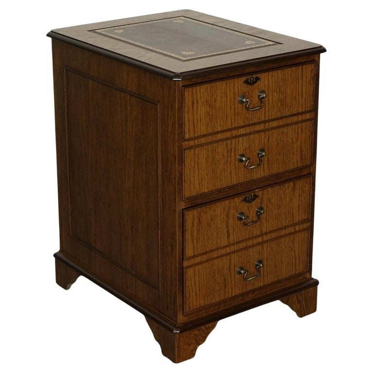 VINTAGE OAK OFFICE FILLING CABINET TWO DRAWERS BROWN LEATHER TOP PART OF SUITE