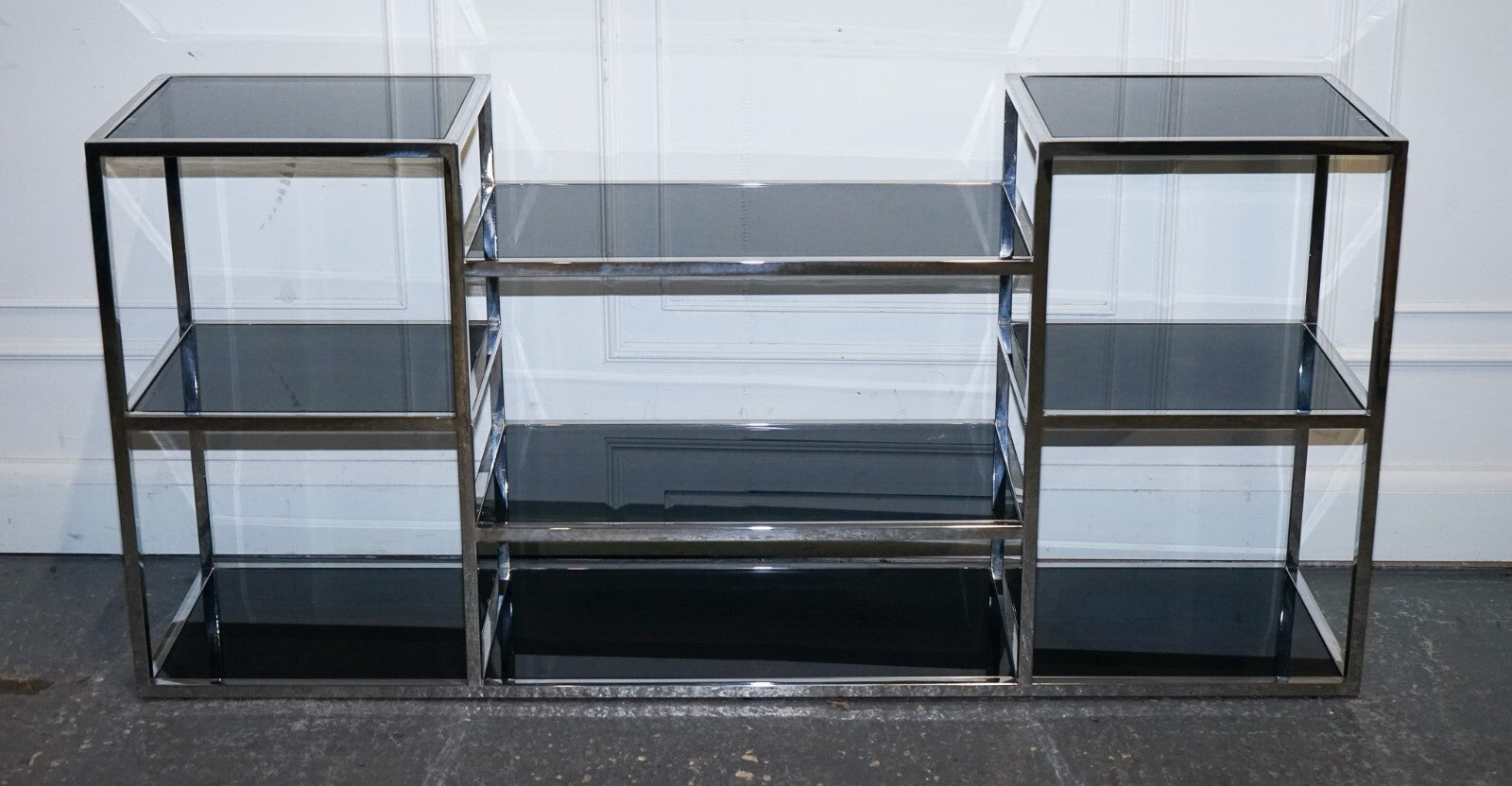 SHOWROOM CASA PADRINO SMOKED GLASS POLiSHED STAINLESS STEEL CONSOLE TABLE