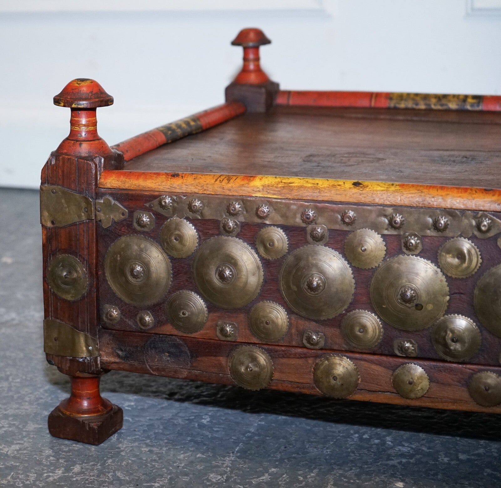 ANTIQUE PRIMITIVE ORIENTAL ASIAN SIDE TABLES HAND PAINTED VERY DECORATIVE