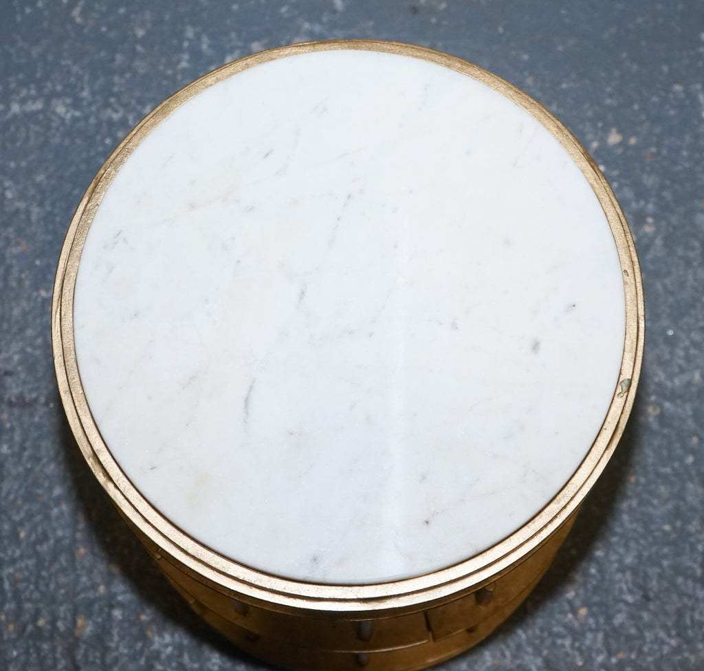STUNNING ART DECO STYLE CYLINDRICAL MARBLE METAL GOLD BASE PLANT LAMP SIDE TABLE