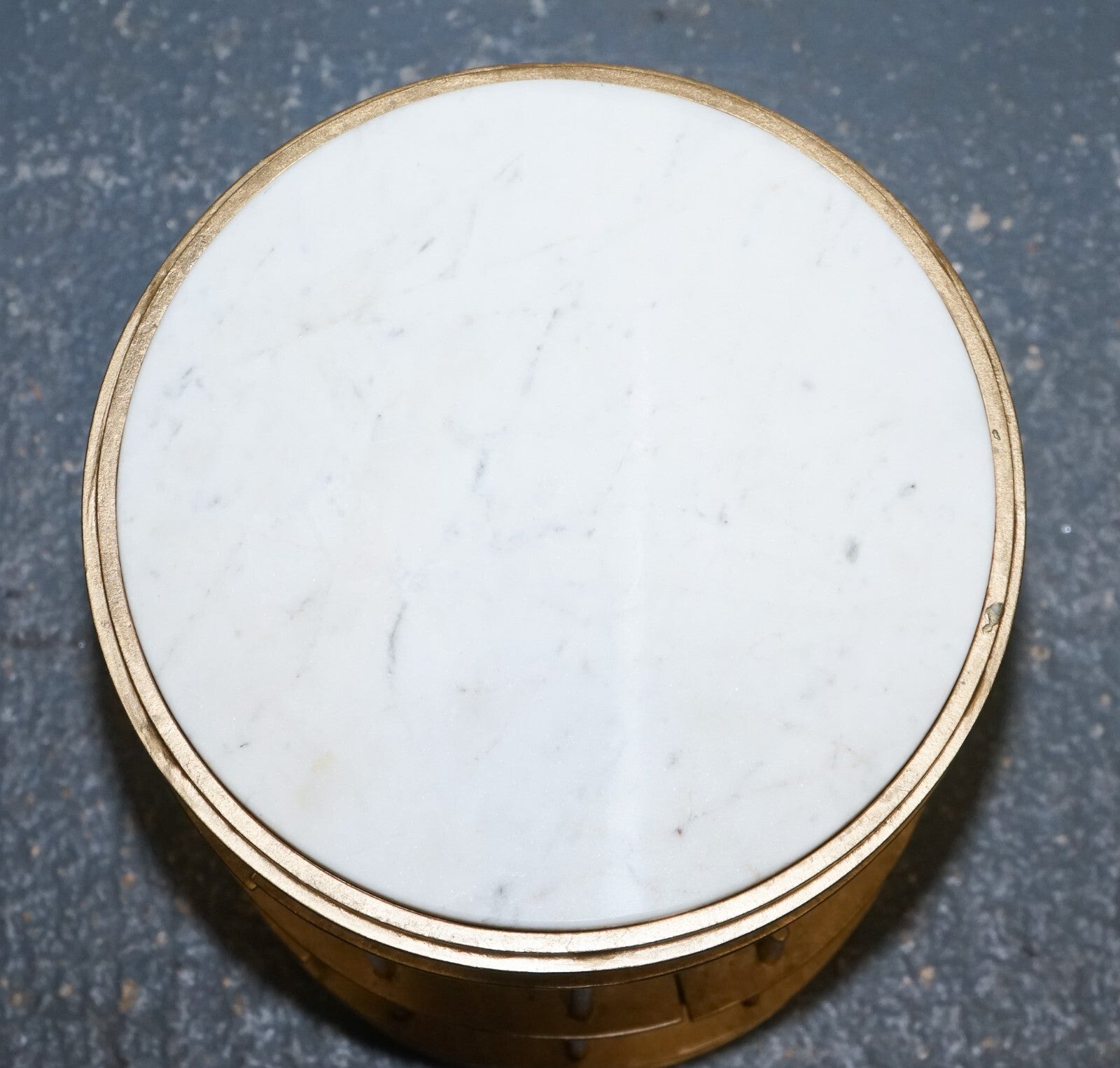 STUNNING ART DECO STYLE CYLINDRICAL MARBLE METAL GOLD BASE PLANT LAMP SIDE TABLE