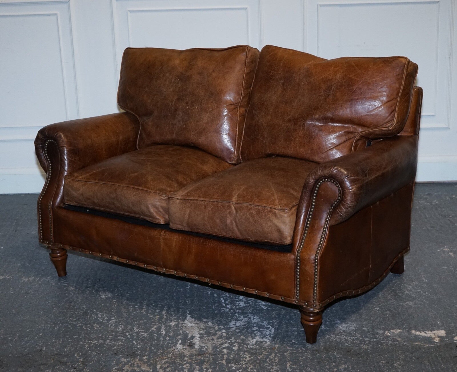 VINTAGE HALO TIMOTHY OULTON BALMORAL TWO SEATER BROWN HERITAGE LEATHER SOFA
