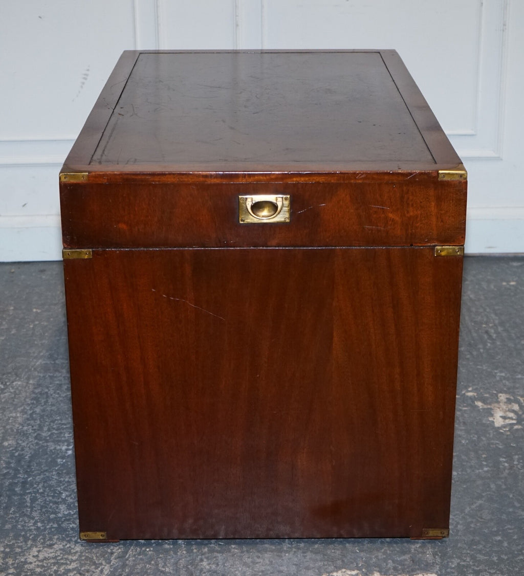 FULLY RESTORED BEVAN FUNNELL MILITARY CAMPAIGN TWIN PEDESTAL DESK BROWN LEATHER