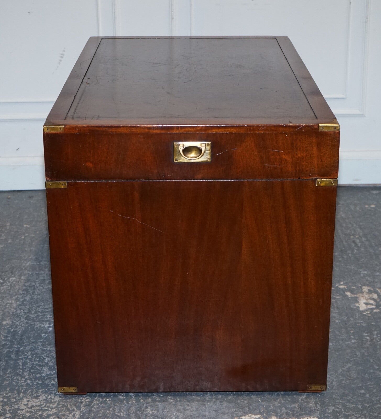 FULLY RESTORED BEVAN FUNNELL MILITARY CAMPAIGN TWIN PEDESTAL DESK BROWN LEATHER