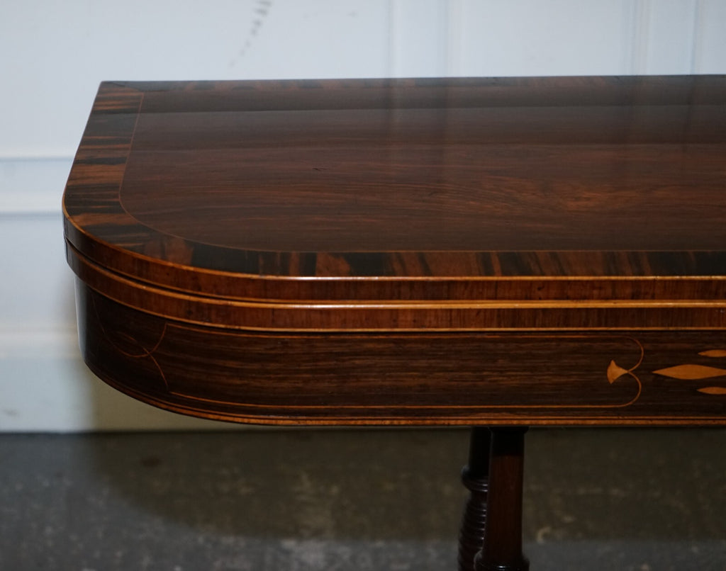 FULLY RESTORED GEORGIAN GAMES CARD FOLDING TABLE ON ORIGINAL BRASS CASTORS