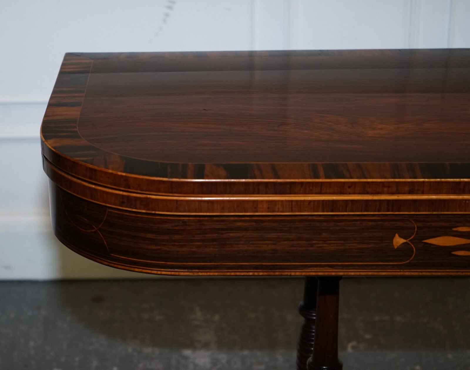 FULLY RESTORED GEORGIAN GAMES CARD FOLDING TABLE ON ORIGINAL BRASS CASTORS