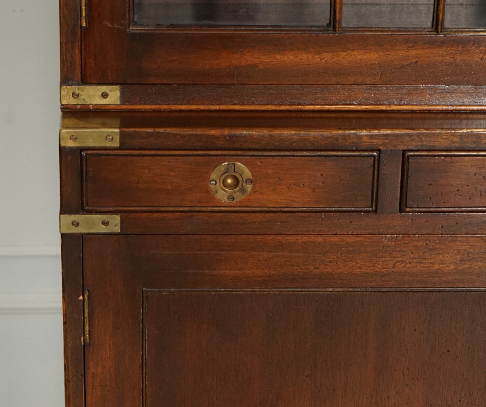 VINTAGE BEVAN FUNNELL MILITARY CAMPAIGN ASTRAL GLAZED LIBRARY DISPLAY CABINET