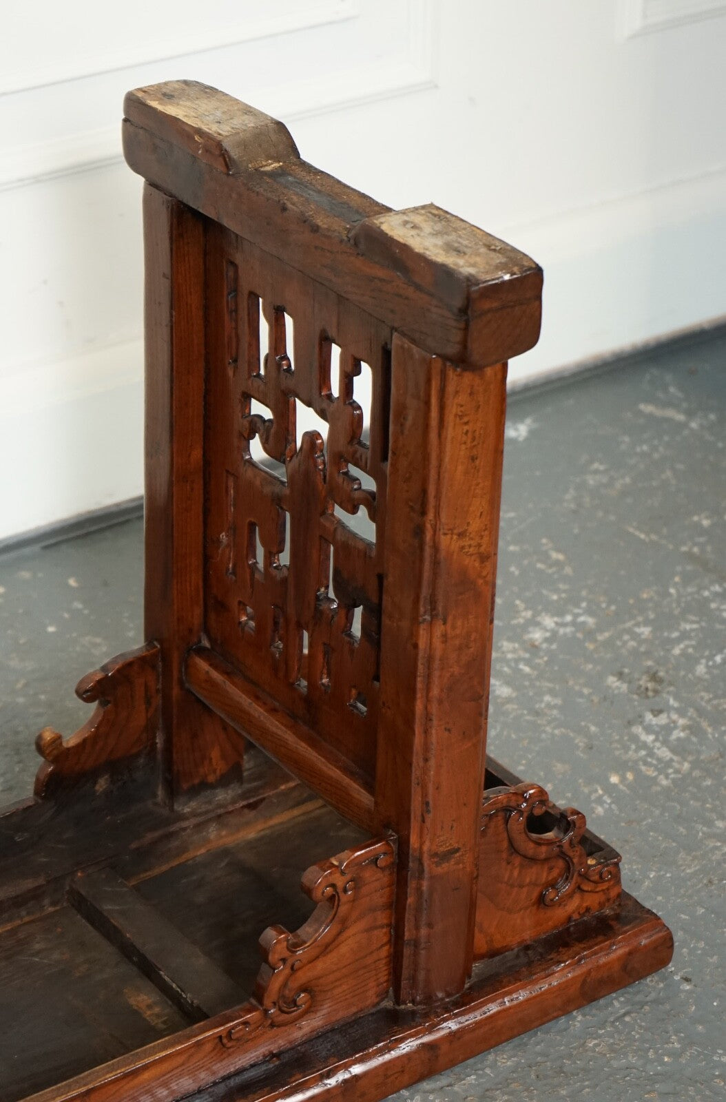 LATE 19TH CENTURY CHINESE ALTAR TABLE BENCH ELM WOOD J1