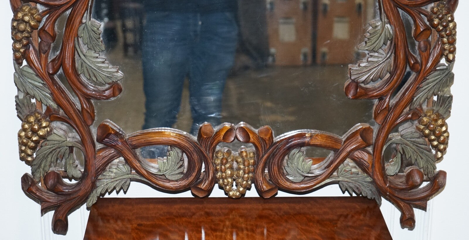 VINTAGE BLACK FORREST STYLE HEAVILY CARVED WOODEN WALL MIRROR VERY DECORATIVE