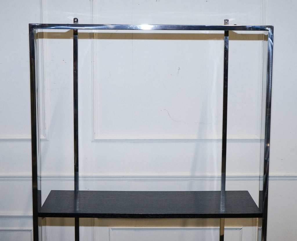 POLISHED STAINLESS STEEL BLACK AND SILVER ART DECO STYLE BOOKCASE SHELF DISPLAY