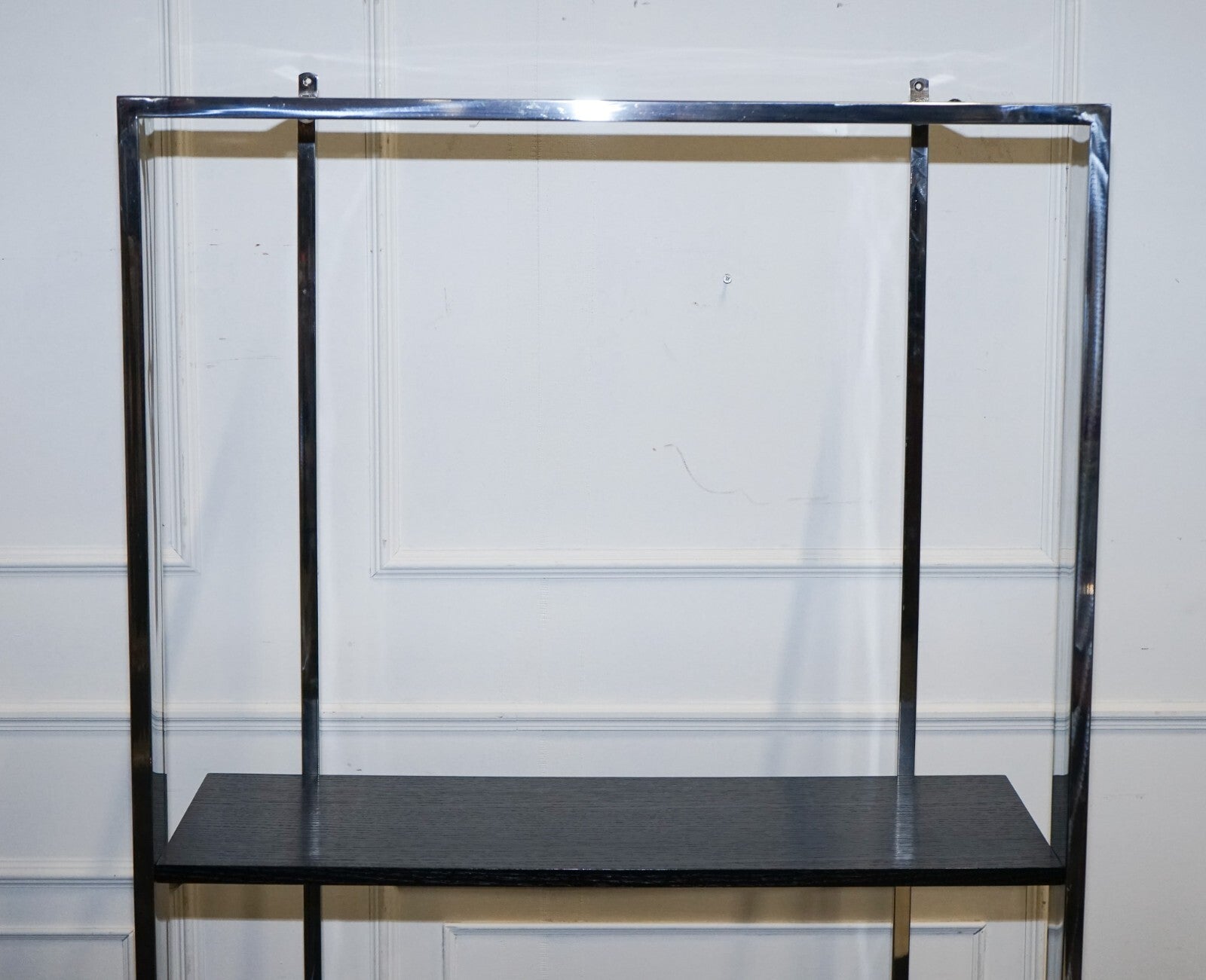 POLISHED STAINLESS STEEL BLACK AND SILVER ART DECO STYLE BOOKCASE SHELF DISPLAY