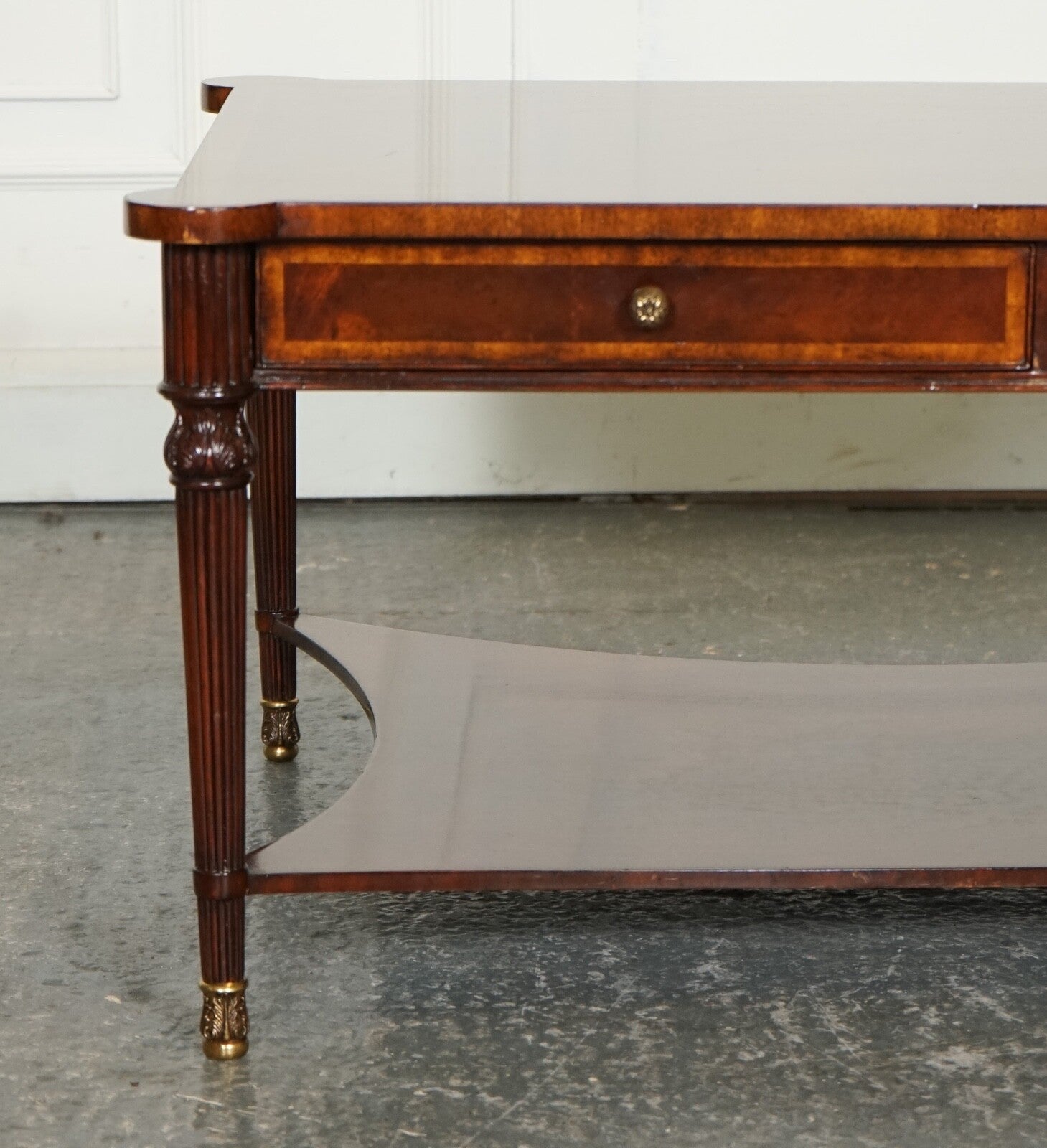 REGENCY STYLE COFFEE TABLE WITH FOUR DRAWERS BRASS FEET