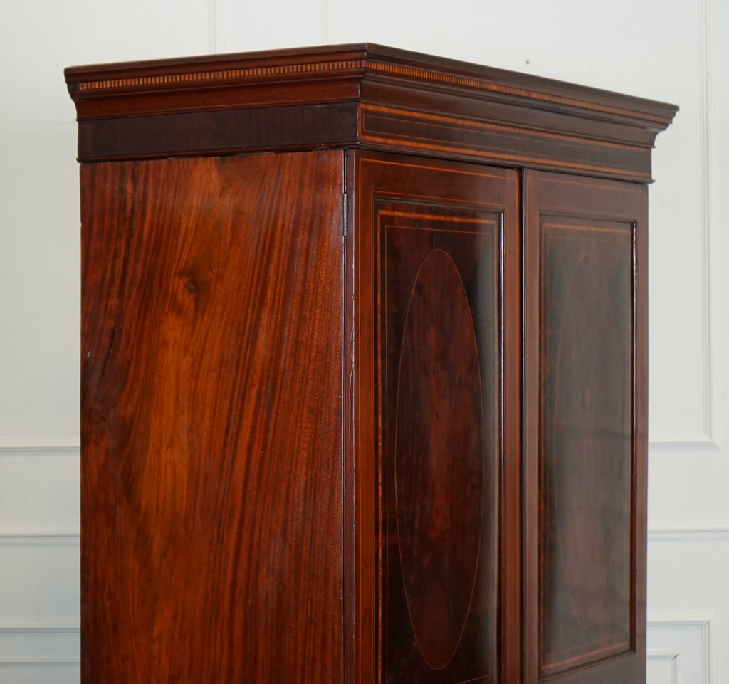 EDWARDIAN FLAMED HARDWOOD SHERATON REVIVAL DOUBLE WARDROBE J1