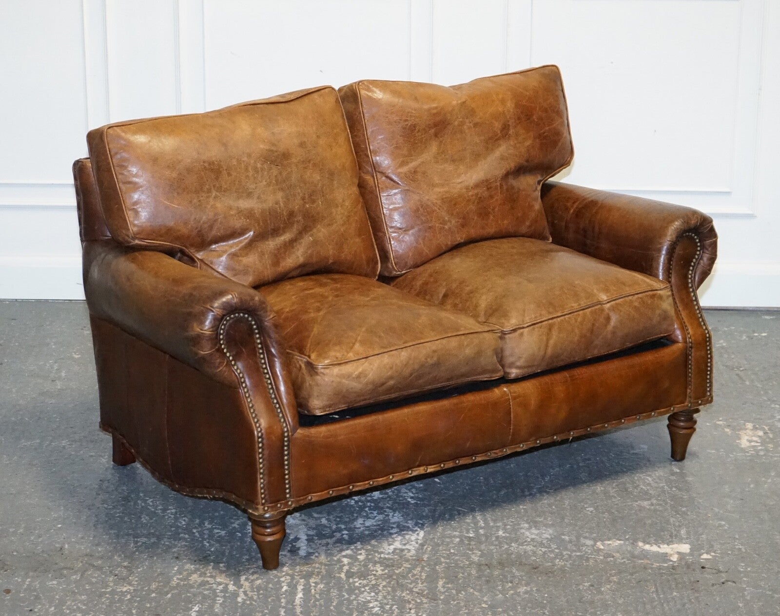 VINTAGE HALO TIMOTHY OULTON BALMORAL TWO SEATER BROWN HERITAGE LEATHER SOFA